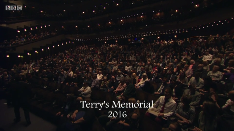 London’s Barbican theater, packed out with fans on the night of his memorial service in April 2016.